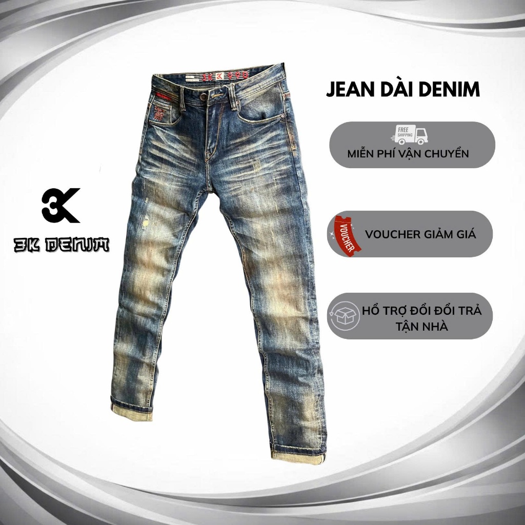 3K DENIM] Quần Jean Denim Guangzhou J4012-3K-M17 Màu Was Retro Vintage Lau Dơ Sơn Mẫu Mới
