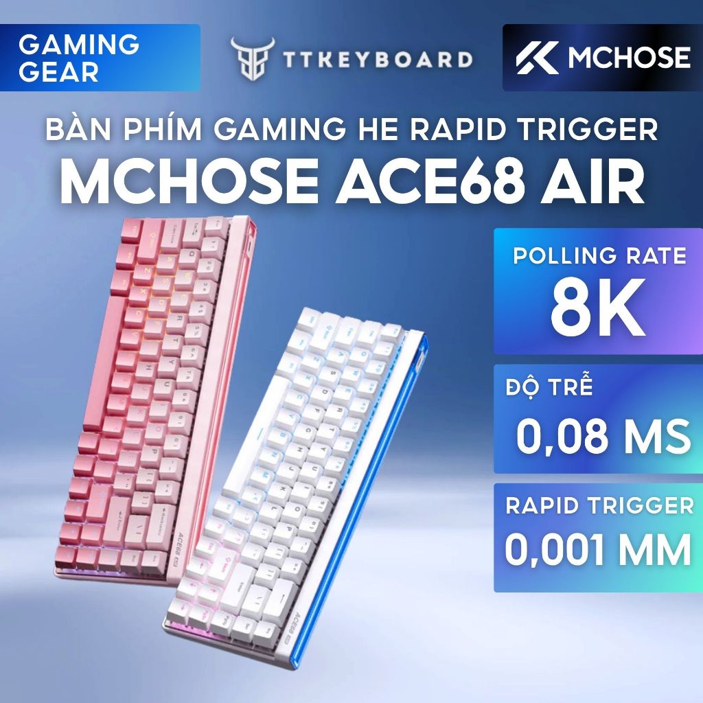 [Hỏa Tốc] Bàn phím Gaming Ace68 Air 8000hz Rapid Trigger Led Viền RGB Hiệu Năng Cao - TTKeyboard