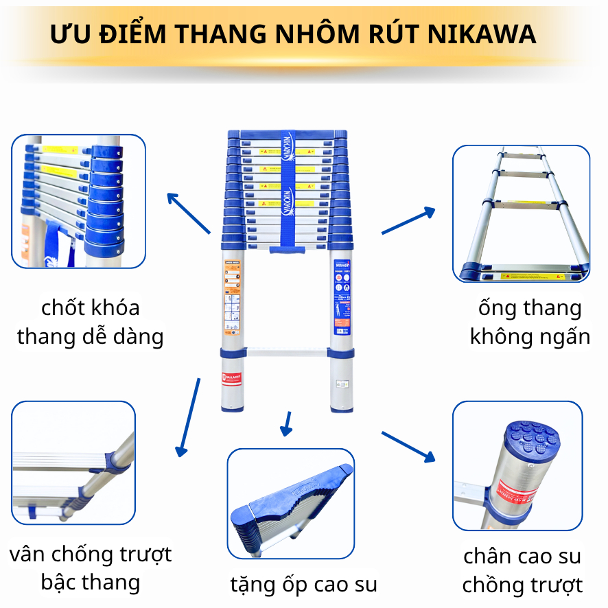 [Tặng ốp + chốt] Thang Nikawa Chính Hãng NK60, NK54, NK50, NK48, NK44, NK38, NK32 đa dụng chắc chắn