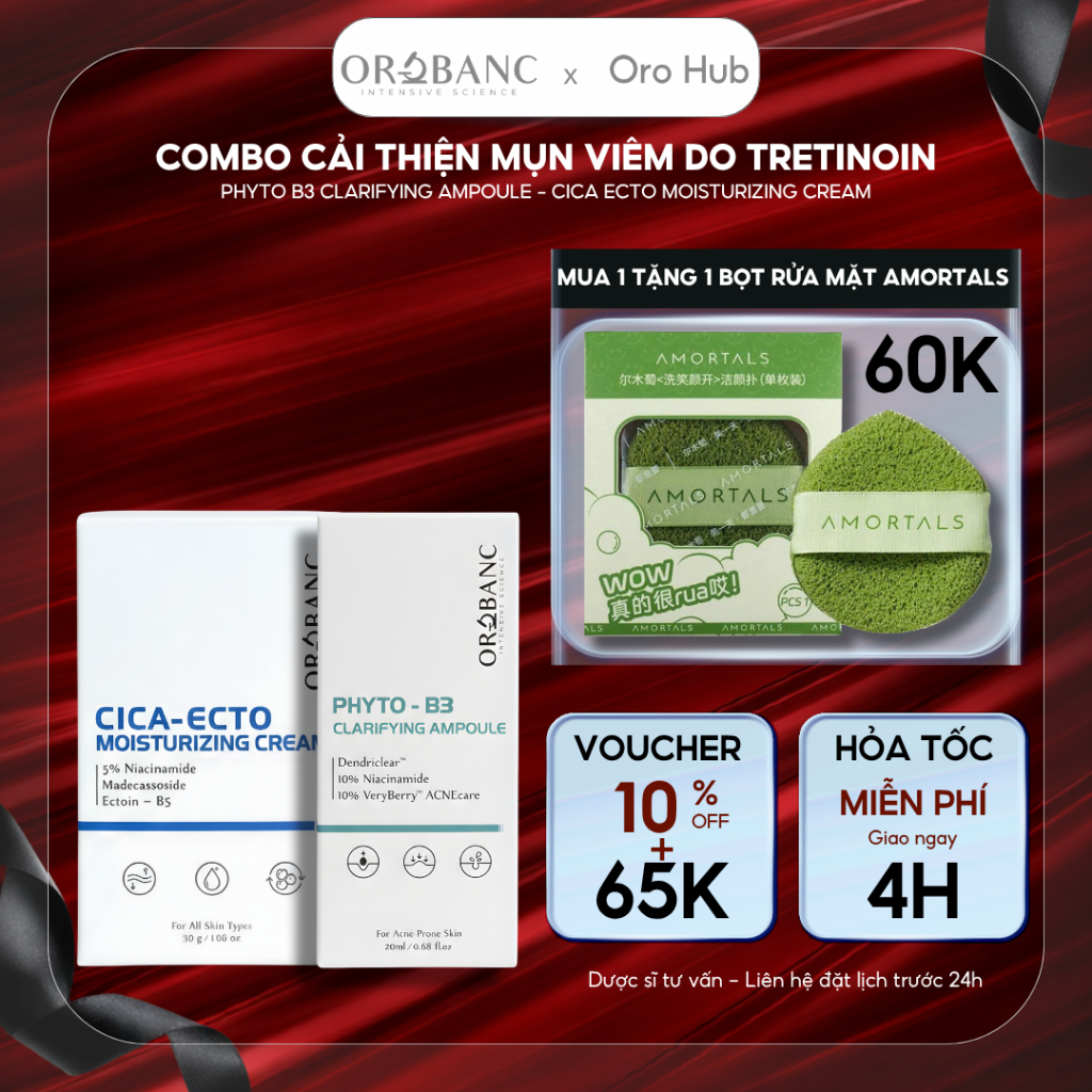 Combo Orobanc Kiểm Soát Mụn, Phục Hồi Da Nhạy Cảm - Phyto B3 Acne 20ml + Cica B3 Cream 30ml