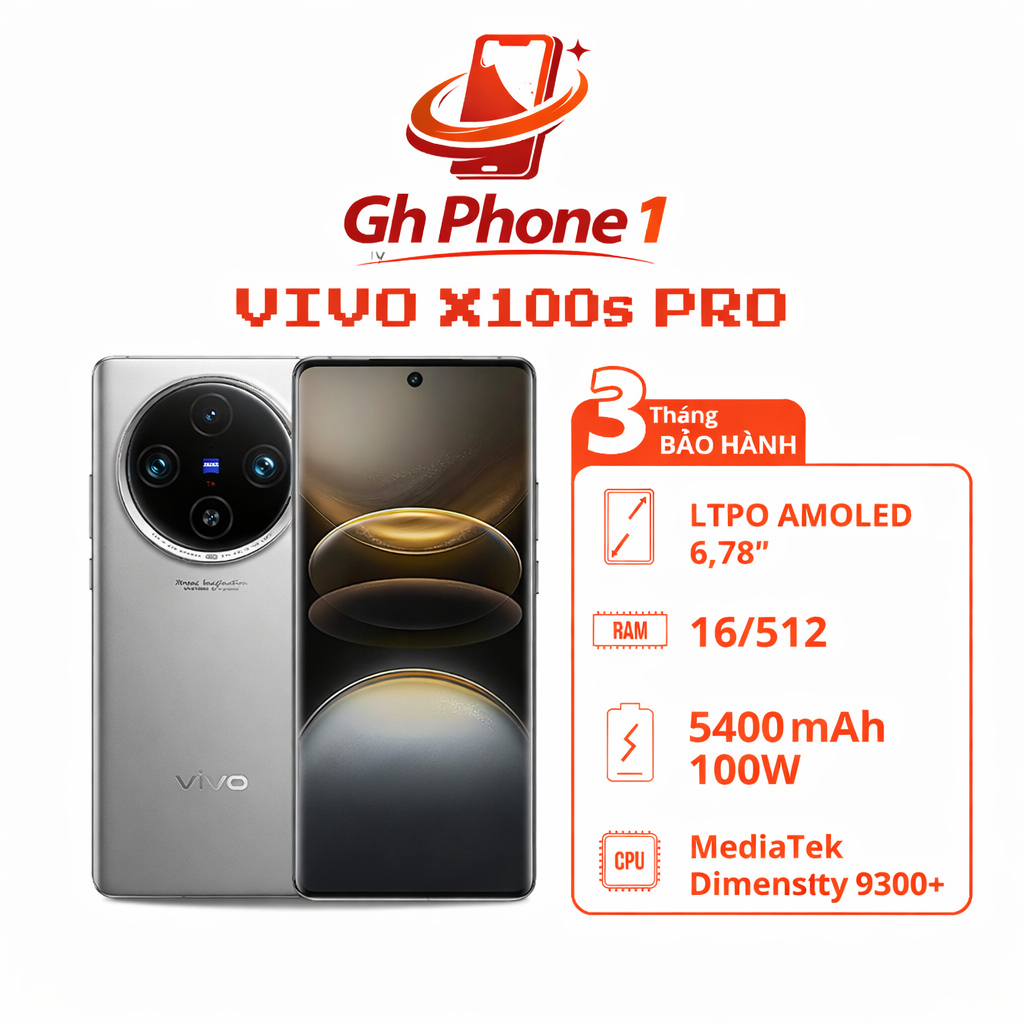 Điện Thoại Vivo x100s Pro bản 12,16Gb Like New Openbox, Chip dimensity 9300 Plus, Gh Phone 1