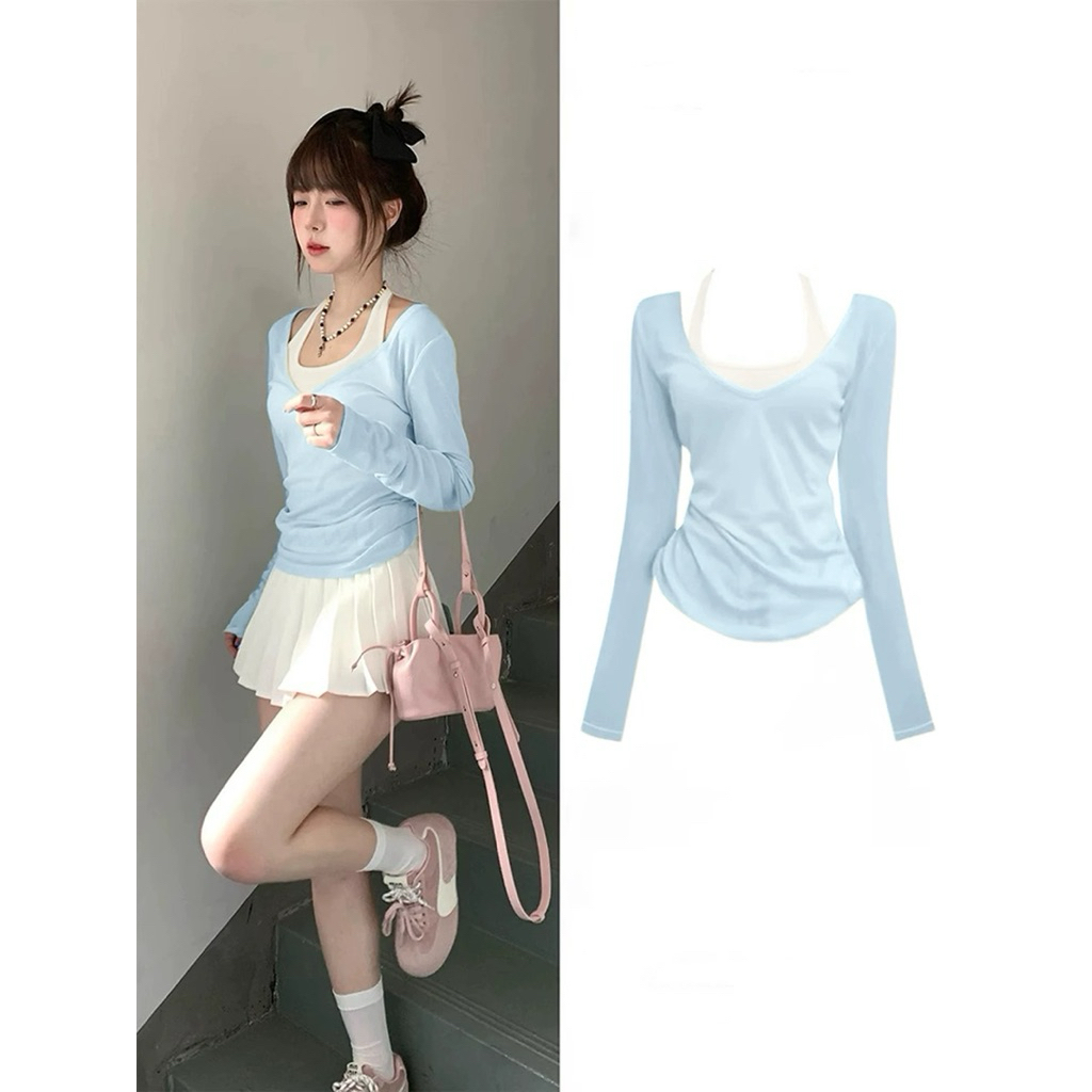 Set áo tay dài kèm yếm (KO MÚT NGỰC) cổ tim cute