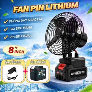 Quạt Tích Điện Pin 20Cell Makita Sử Dụng 15 Giờ Liên Tục, 2 Mức Gió, Chân Pin Phổ Thông 21V