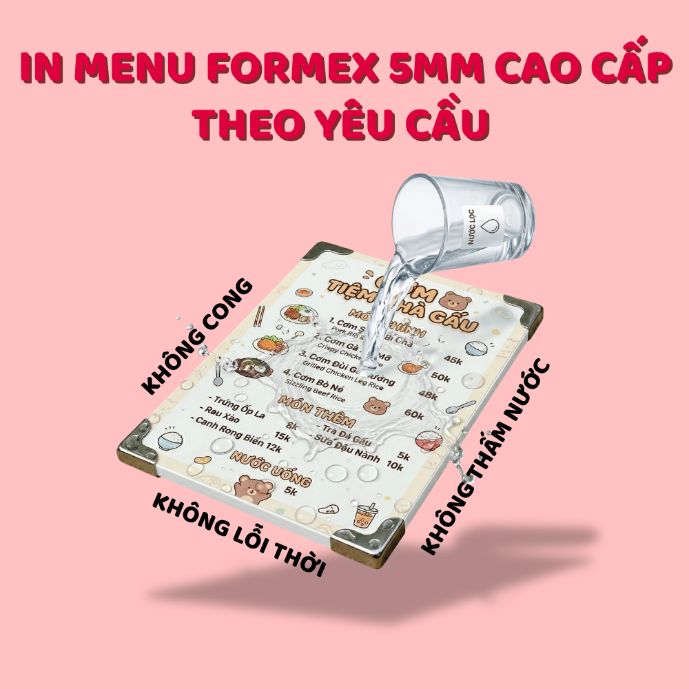 In Menu Formex 5mm Theo Yêu Cầu - Bảng Menu Quán Cafe, Trà Sữa, Ăn Vật Chống Nước