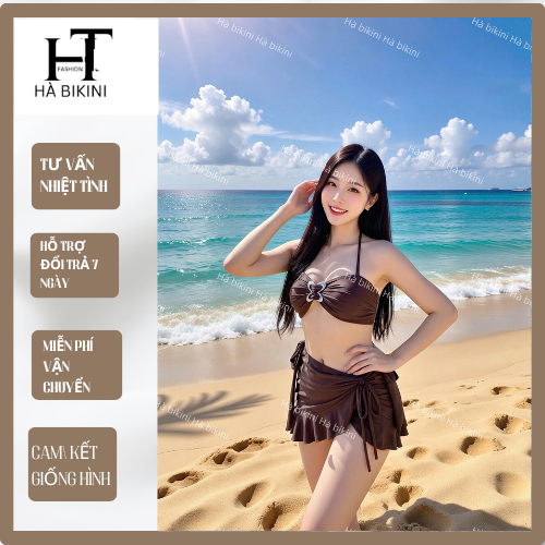 HT08 [BKN 1044] Bikini đồ bơi đi biển set 3 mảnh đính KHOEN BƯỚM sexxy gợi cảm | BigBuy360 - bigbuy360.vn