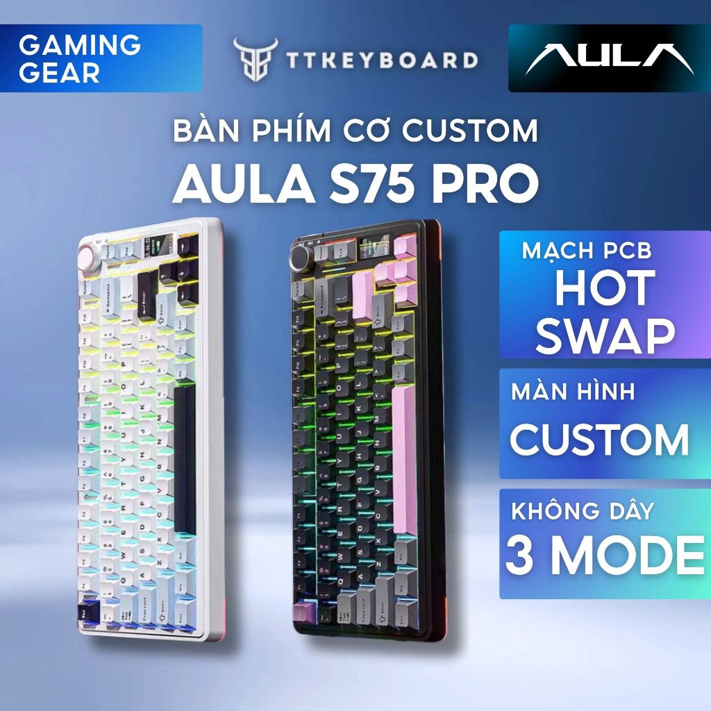 Bàn Phím Cơ Không Dây Aula S75 Pro - Có Màn Led Tùy Chỉnh - Led RGB Xuôi - 3 Mode Kết Nối Tiện Lợi | BigBuy360 - bigbuy360.vn