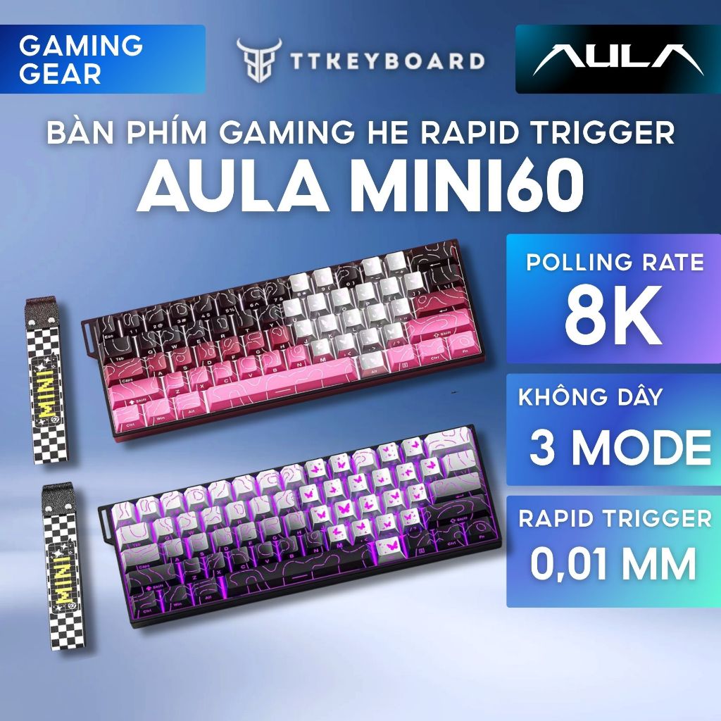 [Hỏa Tốc] Bàn Phím Cơ Gaming Không Dây AULA Mini60 | Rapid Trigger | Dongle 8000hz | 128k Scan Rate 