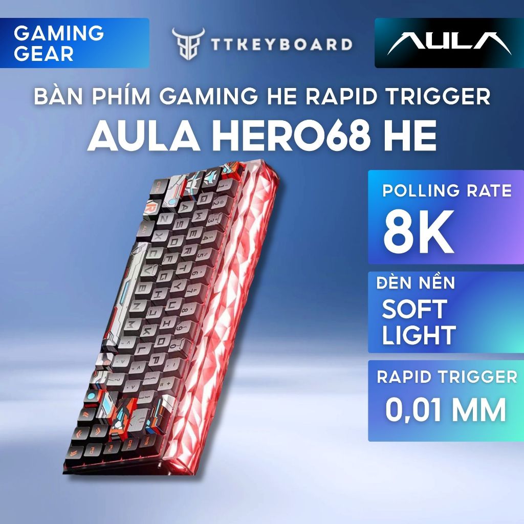 [Hỏa Tốc] Phím Cơ Gaming Hero68 | Rapid Trigger 8K Polling Rate | 128K Scan Rate | Led Viền | Có Dây
