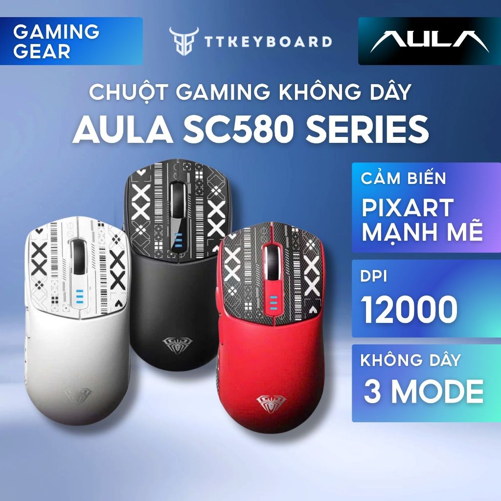 [Hỏa Tốc] Chuột Không Dây Gaming AULA SC580 | 3 Mode Bluetooth/2.4g/Type-c | 500mah | 6 Mức DPI | PAW 3325 | TTKeyboard