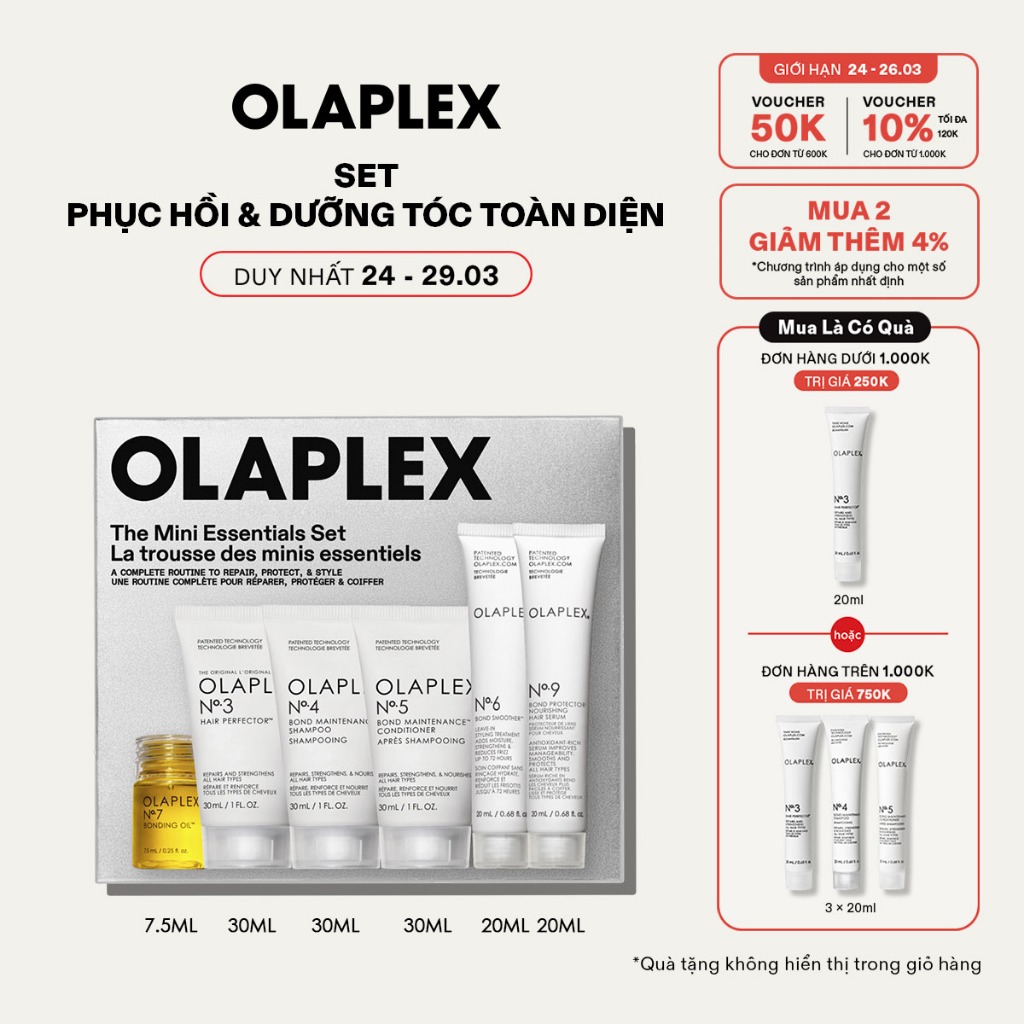 Bộ Mini Phục Hồi & Dưỡng Tóc Toàn Diện OLAPLEX 2025 No.3 - No.4 - No.5 - No.6 - No.7 - No.9