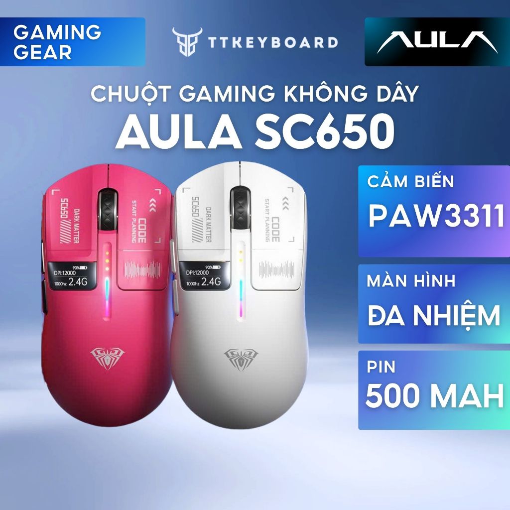 Chuột Gaming Không Dâu Aula SC650, 3 Mode Kết Nối, Màn Hình Đa Nhiệm, Paw 3311, Polling Rate 1000Hz | BigBuy360 - bigbuy360.vn