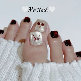(Tặng hộp nail/keo MxBon) Nail Box Chân Thiết Kế Thạch Đỏ Rượu Phối Mắt Mèo Dễ Thuong C07