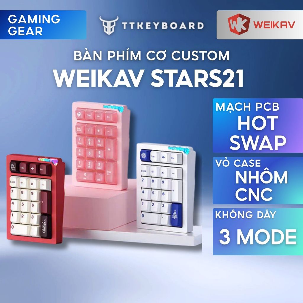 [Hỏa Tốc] Kit Numpad Stars21, Nhôm Cnc, 3 Mode, Via Qmk, Led Viền, Tạ Pharaon Cnc - Ttkeyboard