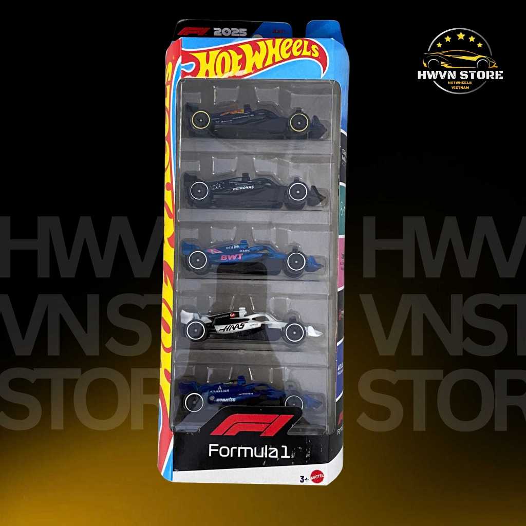 Xe mô hình Hotwheels Pack 5 F1 (Redbull, AMG, BWT, Money Gram, William Racing)