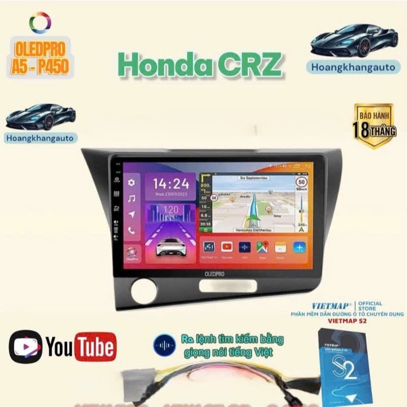 Combo  Màn Hình Android OLEDPRO A5 _ P450 Honda CRZ, kèm dưỡng 9 inch và jack nguồn zin