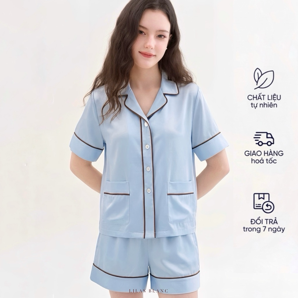 Bộ Pyjamas Nữ Mặc Nhà Áo Cộc Quần Cộc Màu Tím Thiết Kế Thêu Mèo Dễ Thương Mimi Pyjamas Lilas LILAS B