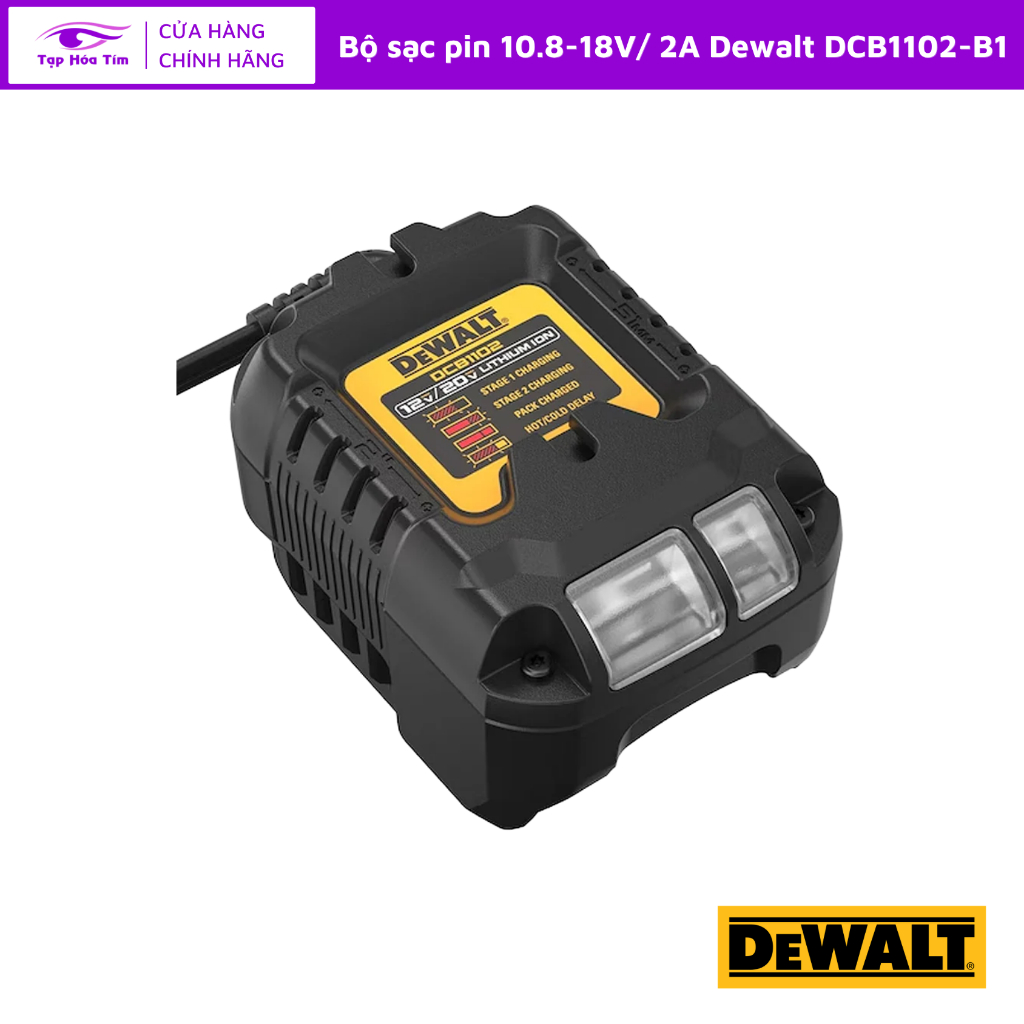 Bộ Sạc Pin DeWALT DCB1102-B1 (10.8V - 18V) - Sạc Đa Năng 2A Cho Pin 12V/20V Max Chính Hãng