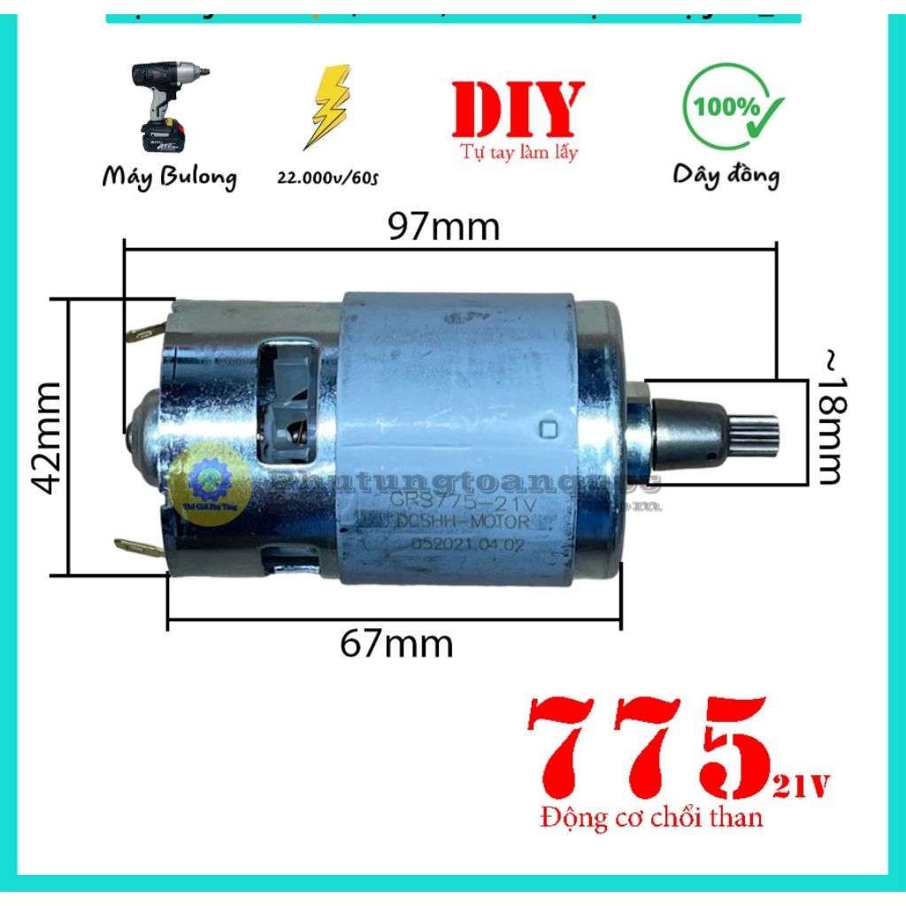 Motor 775 Nhông 7 Răng Thay Thế Máy Siết Bulong Chạy Pin 18v – 21v
