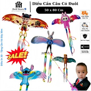 Diều cần câu, Diều TUNG SAHUR In 3D họa tiết hoạt hình dễ thương 50cmx80cm kèm cần câu và dây 30 mét