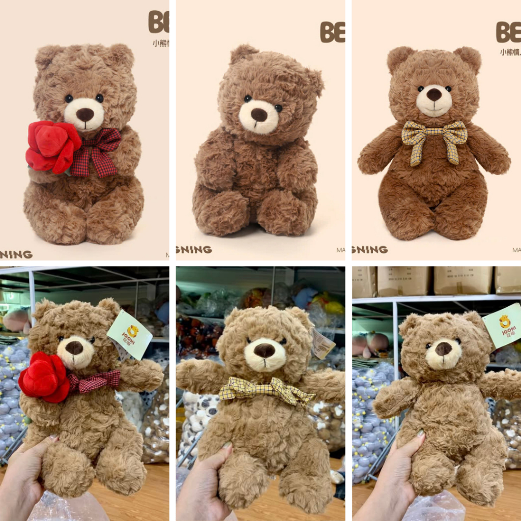 Gấu Bông Bear Jooki Chính Hãng 30cm | Gấu Đeo Nơ – Ôm Hoa – Trơn | Gấu Bông Cao Cấp Siêu Mềm | Quà T
