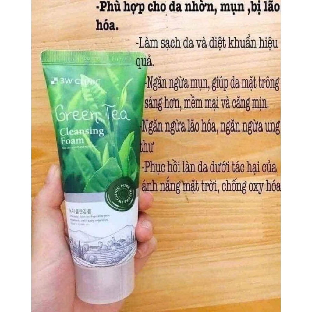 Sữa rửa mặt trà xanh Green Tea Cleaning 3W Clinic