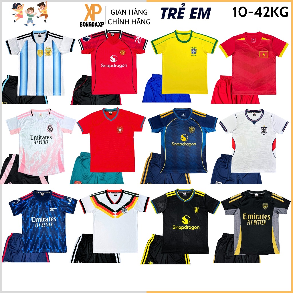 Áo Đá Bóng Trẻ Em, Đồ Đá Banh Trẻ Em 2024 Vải Thun Lạnh Cao Cấp BONGDAXP S1