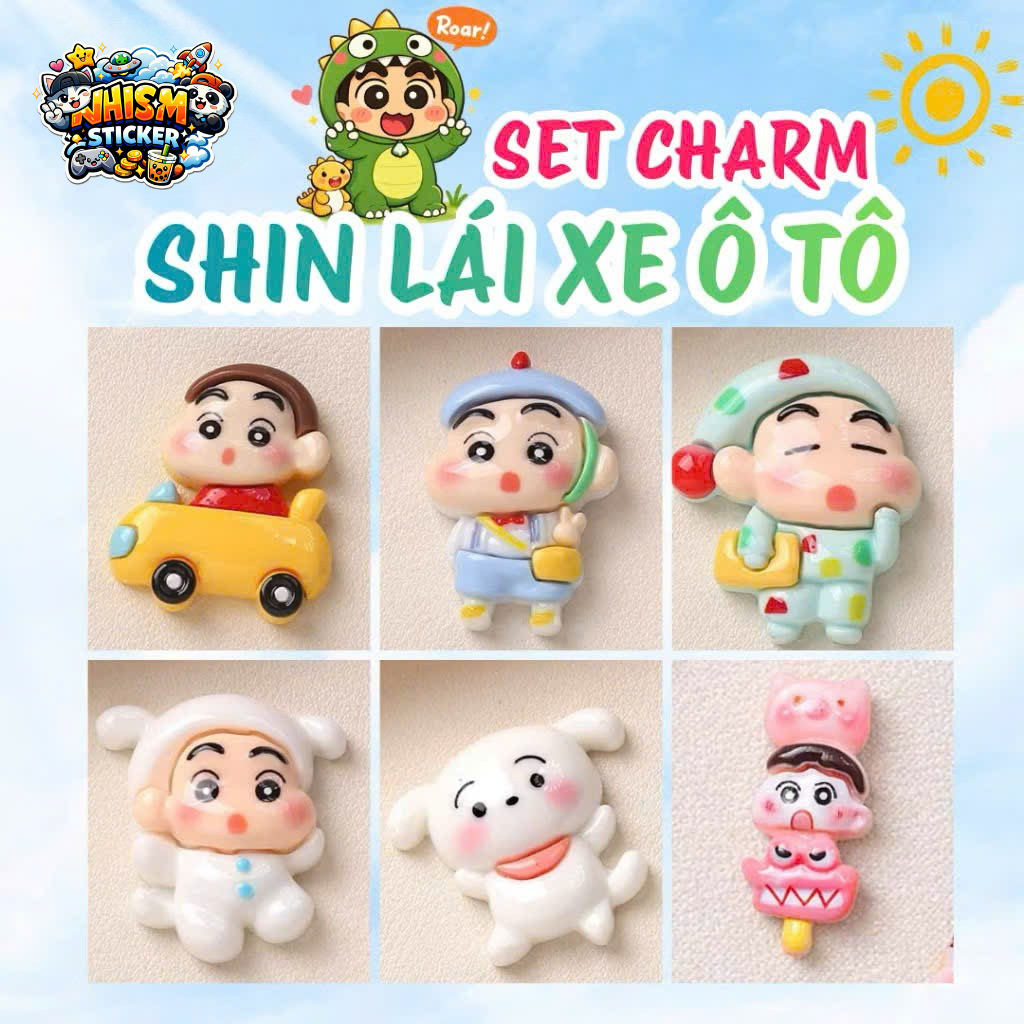 Set Charm Shin Cậu Bé Bút Chì Siêu Dễ Thương - Ku Shin Lái Oto Mini Kawaii- Charm Gắn Dép