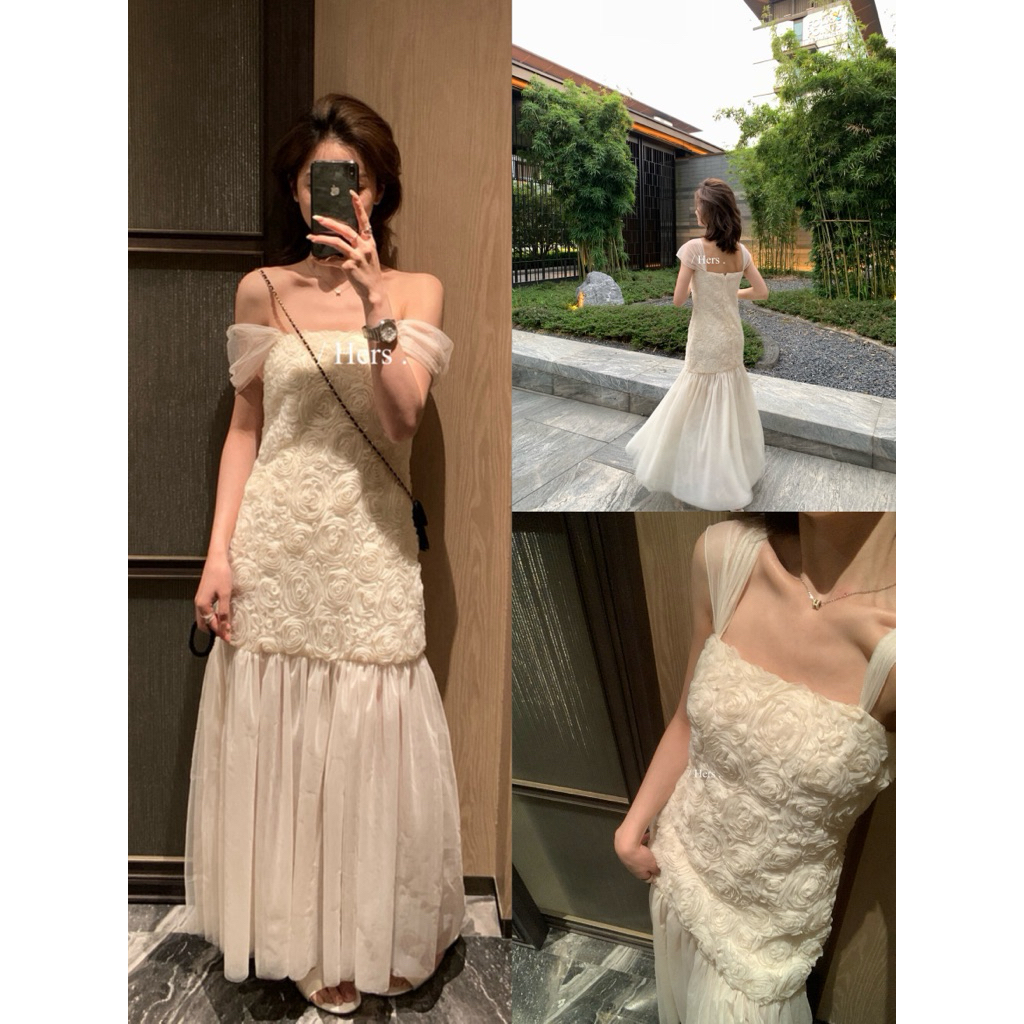 𝐢𝐦𝐜𝐡𝐢𝐜.𝟐𝟐𝐬 | Đầm Dự Tiệc Flower Mesh Hoa Nổi 3D HERS Phong Cách Hàn Quốc