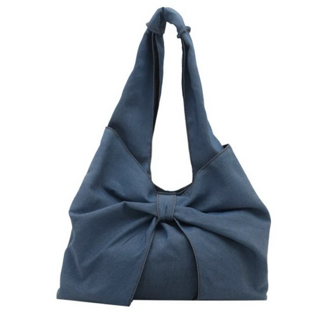 Túi Tote Denim Phong Cách Hàn Quốc Dáng Chiếc Nơ Nhỏ Gọn, Dễ Phối Đồ, Đựng Vừa Laptop Khổ A4