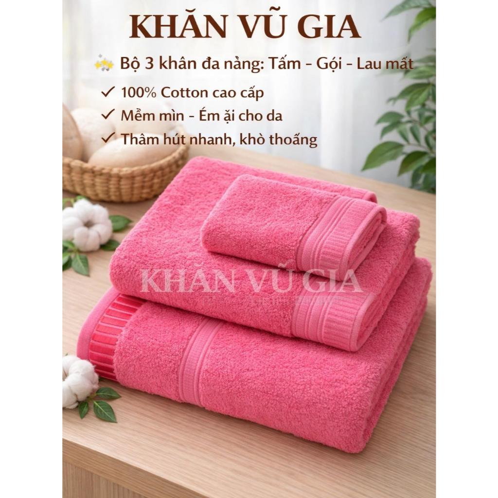 COMBO 3 KHĂN TẮM - GỘI - LAU MẶT 100% COTTON CAO CẤP KT (70x140 , 50x100cm , 30x50cm  ) và ( 60x120 
