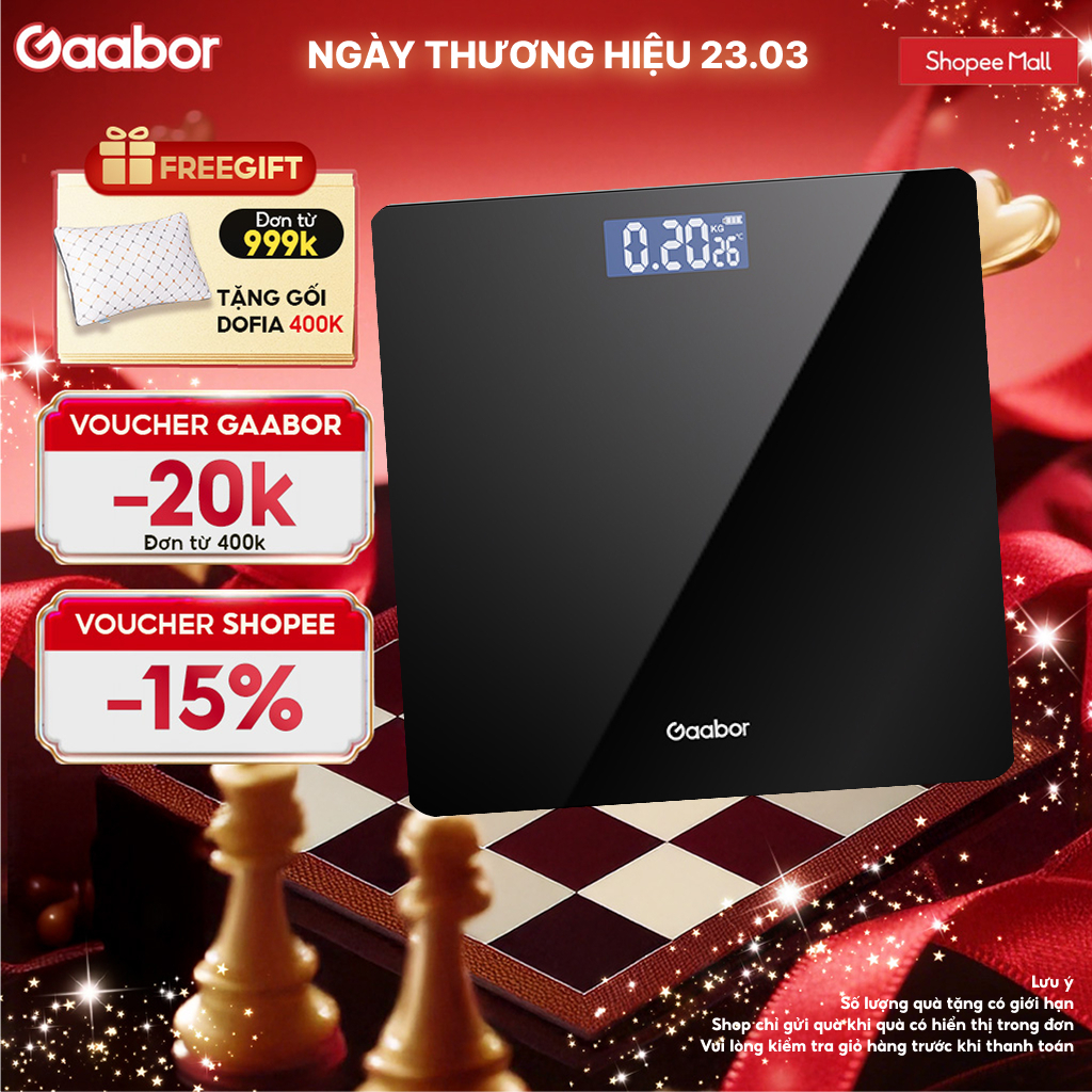 Gaabor Cân sức khỏe điện tử thông minh GWS-M01A màn hình LED tặng kèm thước dây và sạc USB [L]