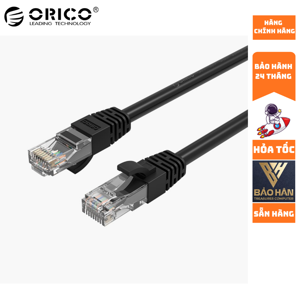 Cáp Mạng Đầu Đúc Dây Dẹp Orico PUG-C6B (32AWG)/ C6 (26AWG) CAT6 - BK Vỏ PVC Lõi Nhôm Mạ Đồng 1000Mbp
