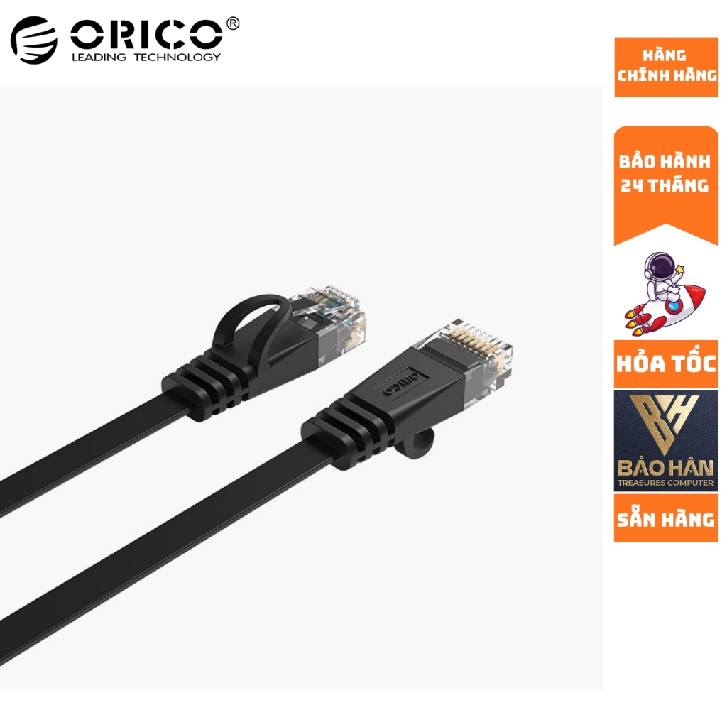 Cáp Mạng Đầu Đúc Dây Dẹp Orico PUG-C6B-30-BK CAT6 (Đen) Vỏ PVC Lõi Nhôm Mạ Đồng 1000Mbps 32AWG - Hàn
