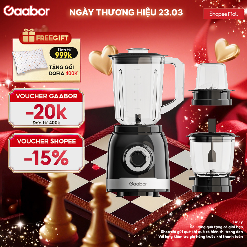 [Độc quyền Shopee] Máy xay sinh tố Gaabor JM-16M02A màu đen 3 cối 1.6 lít 500W xay sinh tố đa năng