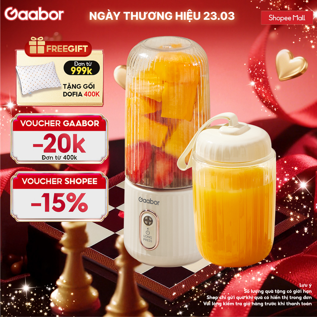 Cốc xay sinh tố cầm tay Gaabor FP03T-WH01A tích điện nhỏ gọn tiện lợi phù hợp mang đi làm đi chơi tập gym [L]