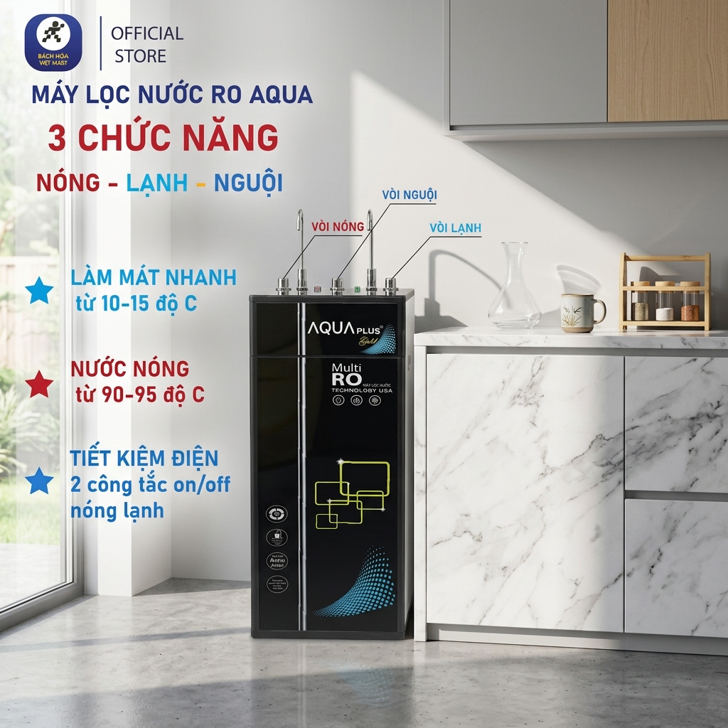 Máy lọc nước Nóng Lạnh - Nóng Nguội ION KIỀM AQUA MVS 10 cấp lọc chính hãng bảo hành 12 tháng