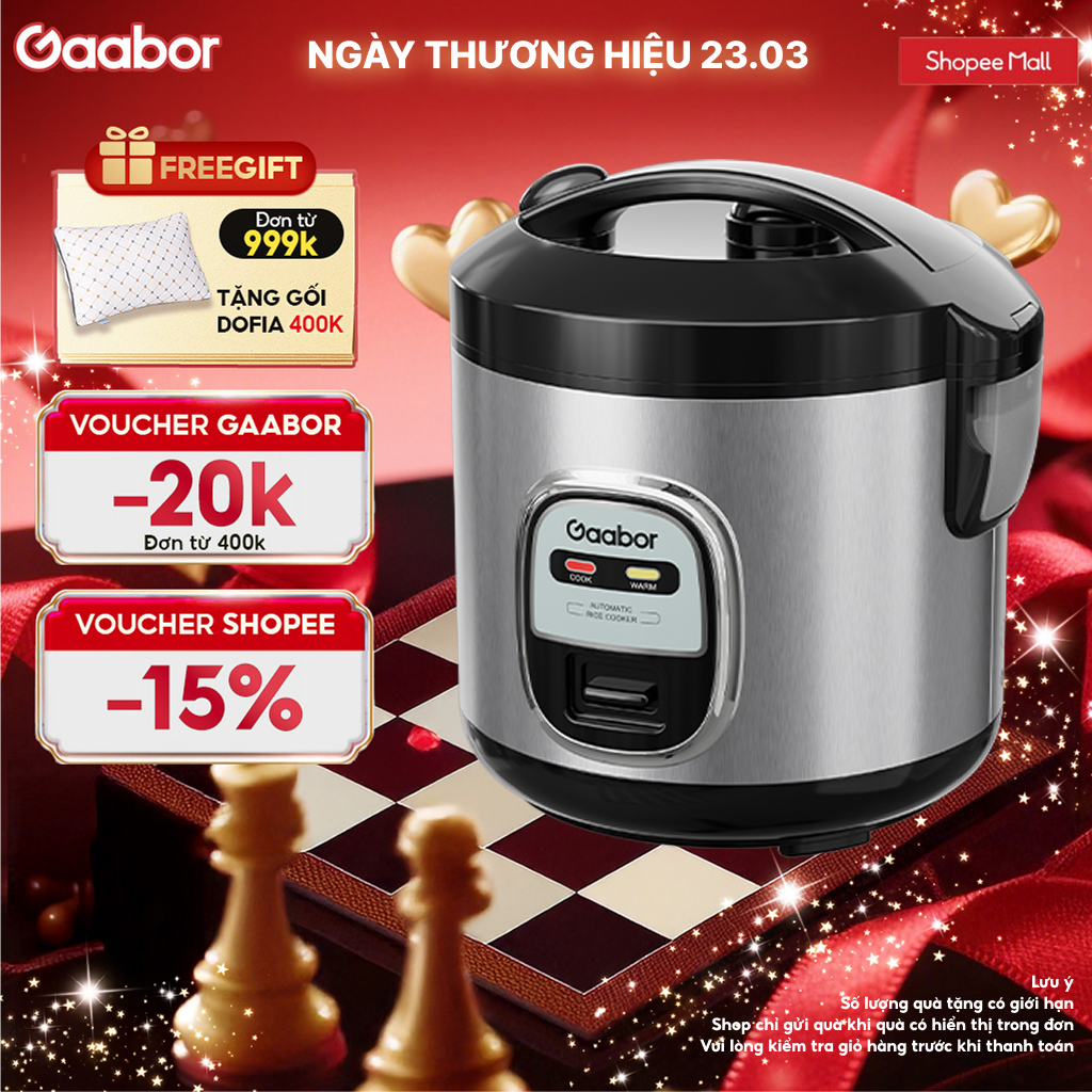 Nồi cơm điện Gaabor RC20M-YE01A mini dung tích 1L kèm xửng hấp tay cầm chống dính một nút sử dụng dễ dàng [L]