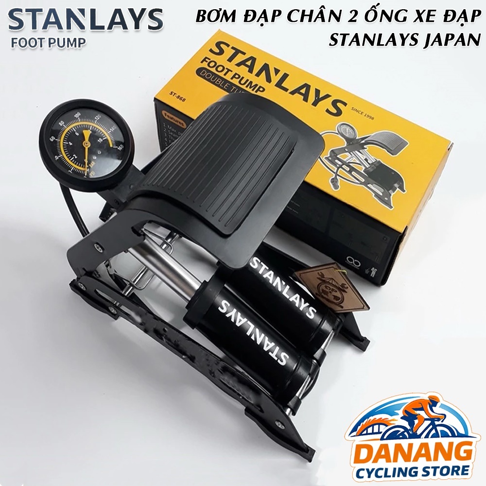 Bơm Đạp Chân 2 Ống Xe Đạp STANLAYS – Bơm Hơi Đạp Chân Cao Cấp, Đồng Hồ Áp Suất, Bơm Lốp Xe Đạp/Moto/Dã Ngoại