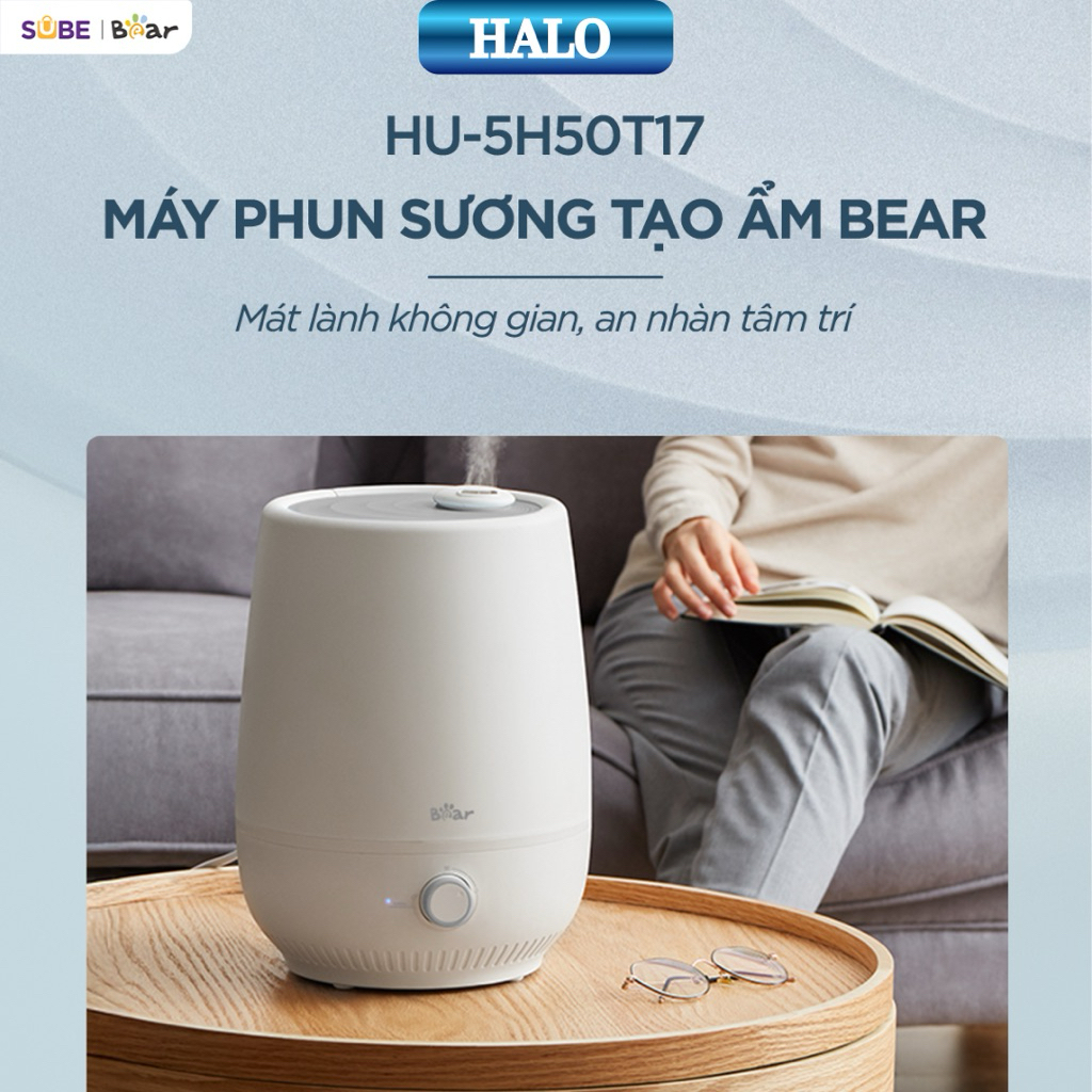 Máy tạo độ ẩm Phun Sương Bear HU-5H50T17 Dung Tích Bình Chứa 5L Công Nghệ Kháng Khuẩn Ag+, BH 18 Tháng - Halo
