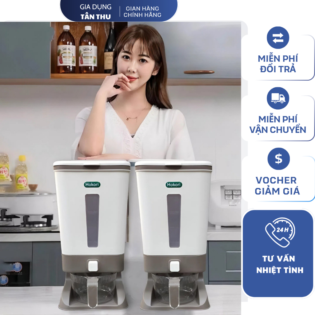 Thùng Đựng Gạo 20kg Chống Bụi Thông Minh Công Nghệ Nhật Bản Chống Ẩm Mối Mọt D44.5x R23.5x C42.5cm