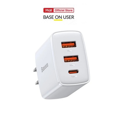 Củ sạc nhanh PD30W Baseus Compact Quick Charger 2 cổng USB/1 cổng Type-C, chân dẹt
