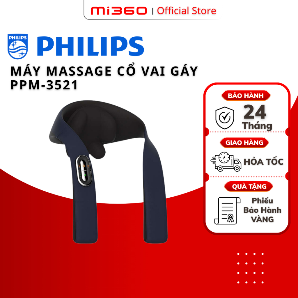 Máy Massage Cổ Vai Gáy PHILIPS 3521 - Cảm biến nhiệt chườm ấm - massage 3D đa hướng