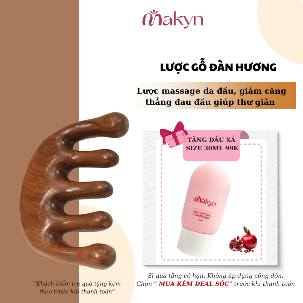 Lược Gỗ Đàn Hương VƯỜN THẢO MỘC massage da đầu,giảm đau đầu và căng thẳng dành cho cả nam và nữ