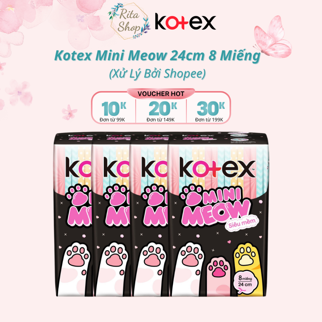 [Xử lý bởi Shopee] Băng Vệ Sinh Kotex MiniMeow - Siêu Mỏng Cánh 24cm 8 miếng
