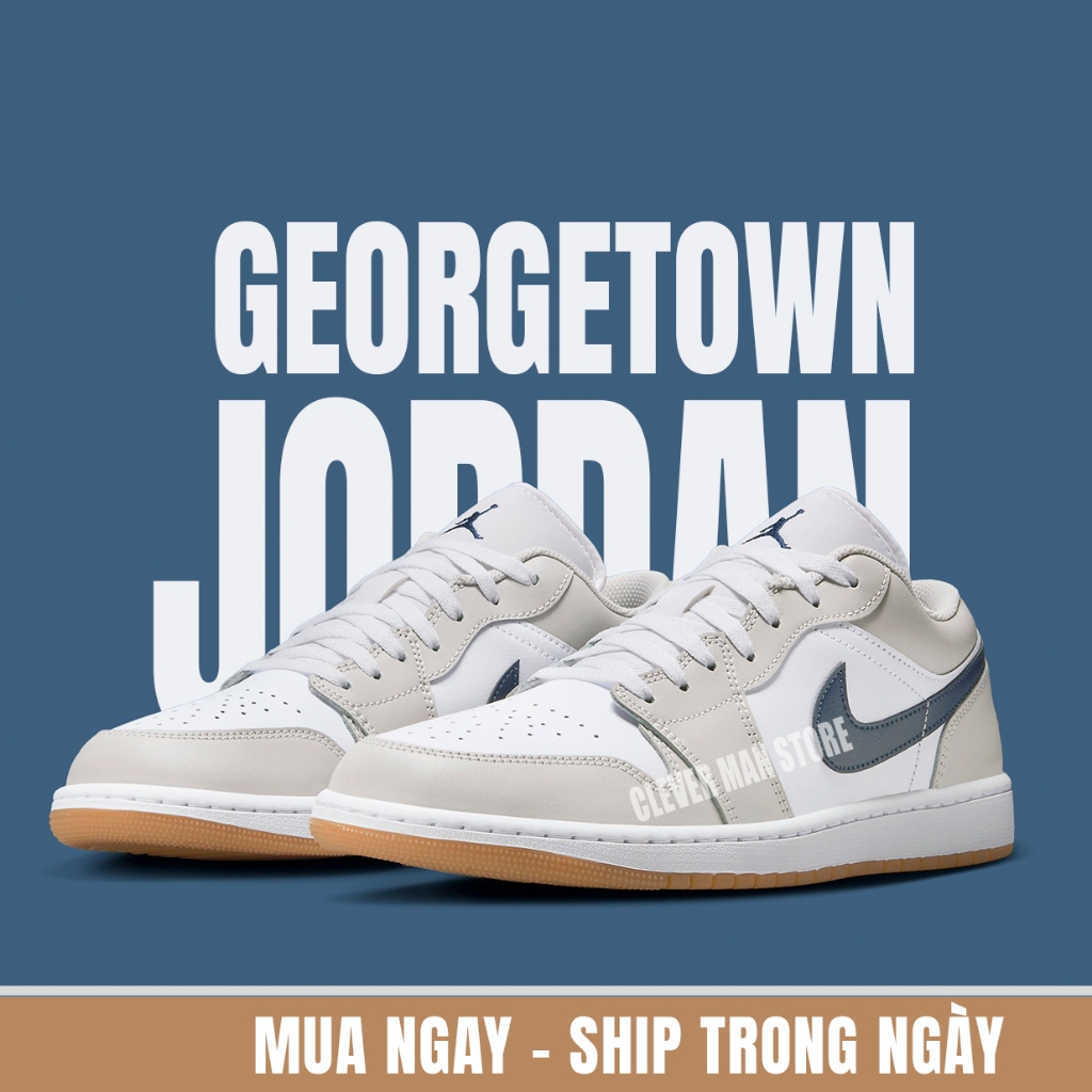 Giày Thể Thao JD1 Low Georgetown Màu Trắng Kem Logo Navy Clever Man Store