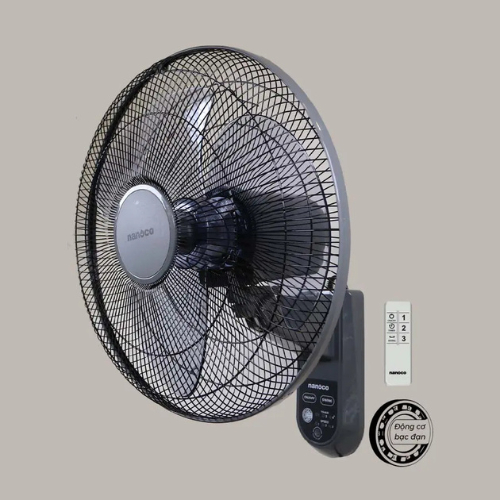 [HÀNG CHÍNH HÃNG] Quạt treo tường REMOTE điều khiển từ Nanoco NWF1615RC-GR, NWF1219RC-GR (màu ghi,3 