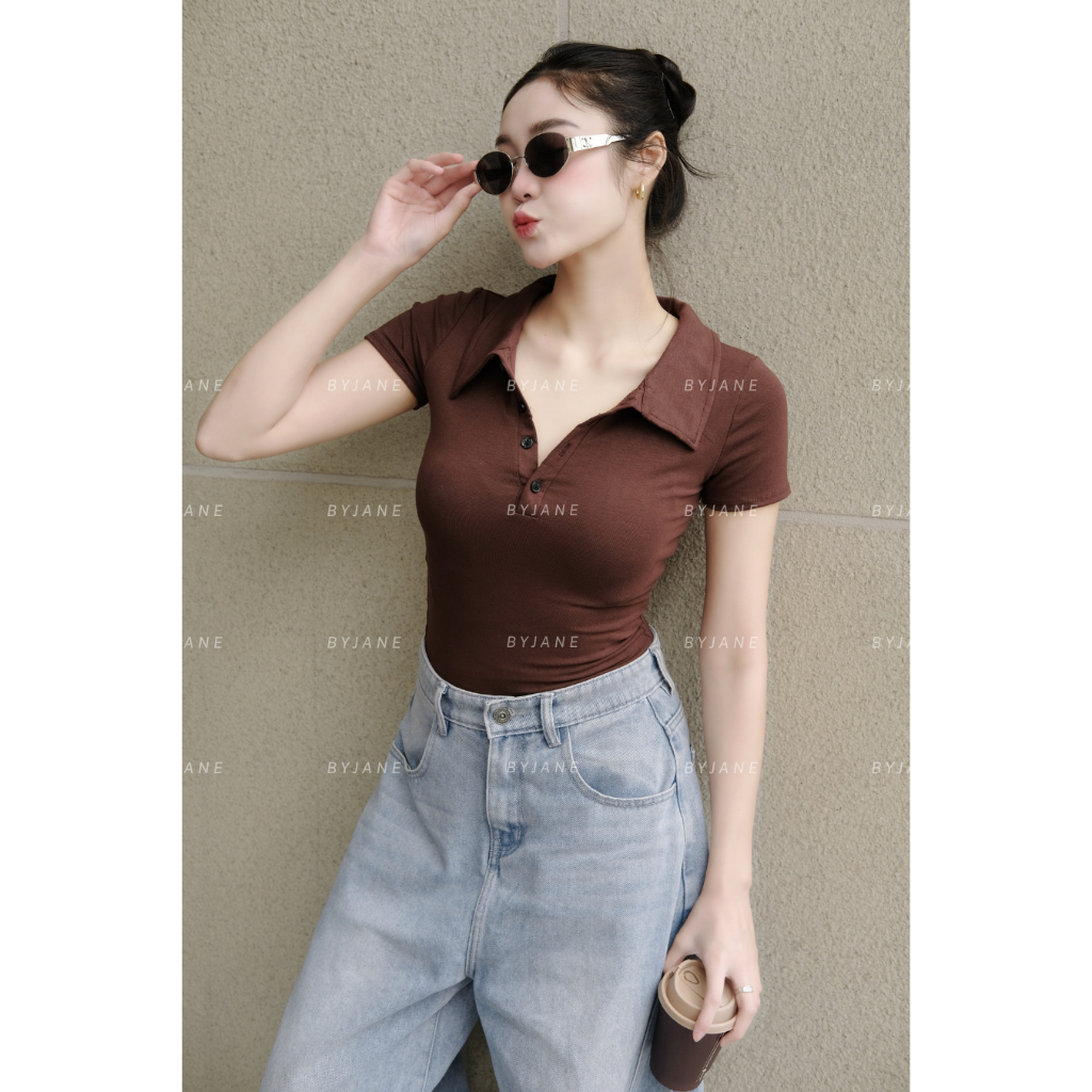 ( MỞ BÁN ) Áo Polo Phối Cúc Ôm Body Co Dãn 4 Chiều BYJANE-382 | BigBuy360 - bigbuy360.vn