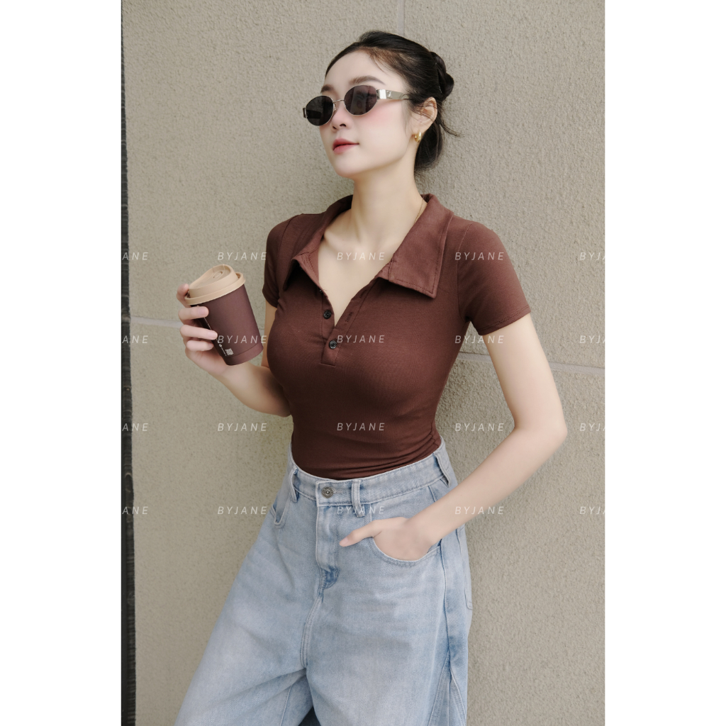 ( MỞ BÁN ) Áo Polo Phối Cúc Ôm Body Co Dãn 4 Chiều BYJANE-382 | BigBuy360 - bigbuy360.vn