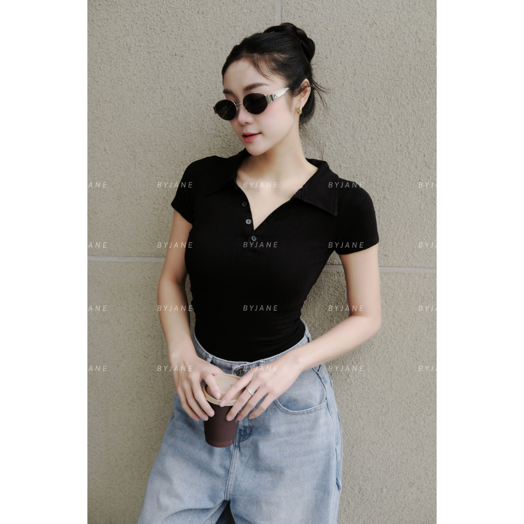 ( MỞ BÁN ) Áo Polo Phối Cúc Ôm Body Co Dãn 4 Chiều BYJANE-382 | BigBuy360 - bigbuy360.vn
