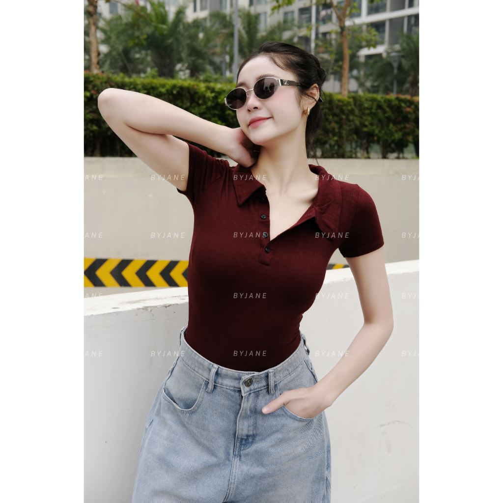 ( MỞ BÁN ) Áo Polo Phối Cúc Ôm Body Co Dãn 4 Chiều BYJANE-382 | BigBuy360 - bigbuy360.vn